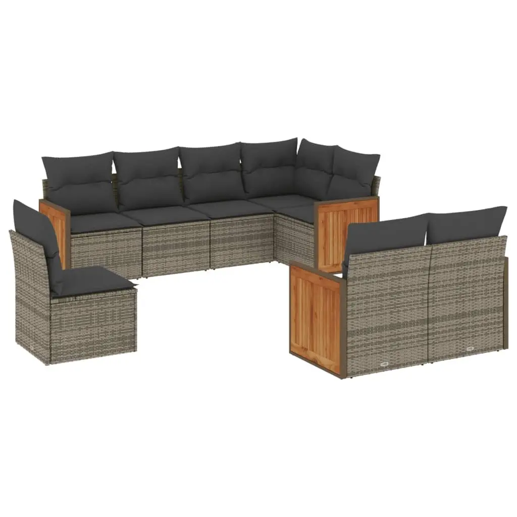 8 Piece Modular Outdoor Sofa Set Grey PE Rattan Patio Furniture with Storage Compartment and Removable Washable Cushion Covers