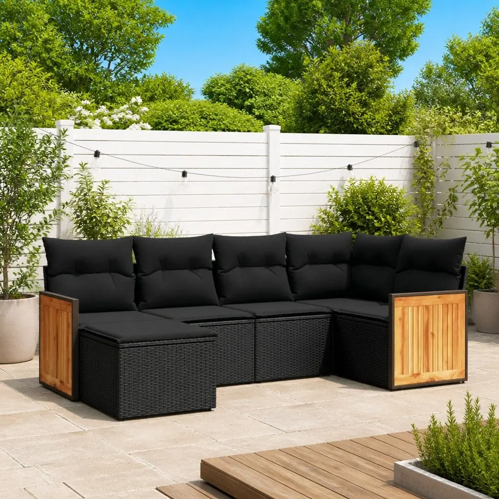 Garden Sofa Set Modular PE Rattan 6 Piece Outdoor Furniture Black