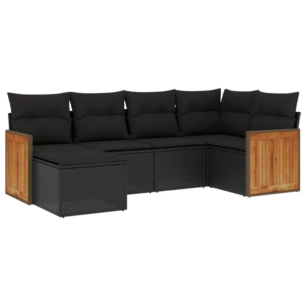 Garden Sofa Set Modular PE Rattan 6 Piece Outdoor Furniture Black