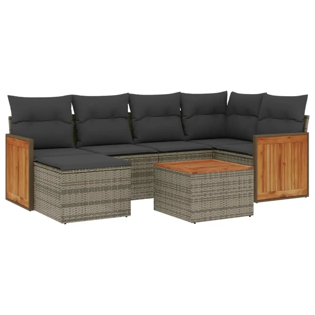 Garden Sofa Set 7 Piece Outdoor Furniture Grey Poly Rattan Patio Lounge with