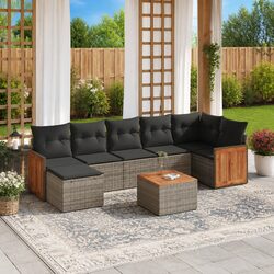 Garden Sofa Set 8 Piece Outdoor Furniture Grey Poly Rattan with Storage Cushions