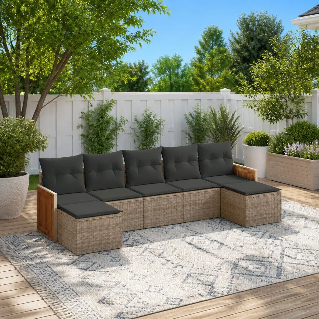 Garden Sofa Set PE Rattan 7 Piece Outdoor Furniture Grey Patio Seating with Storage