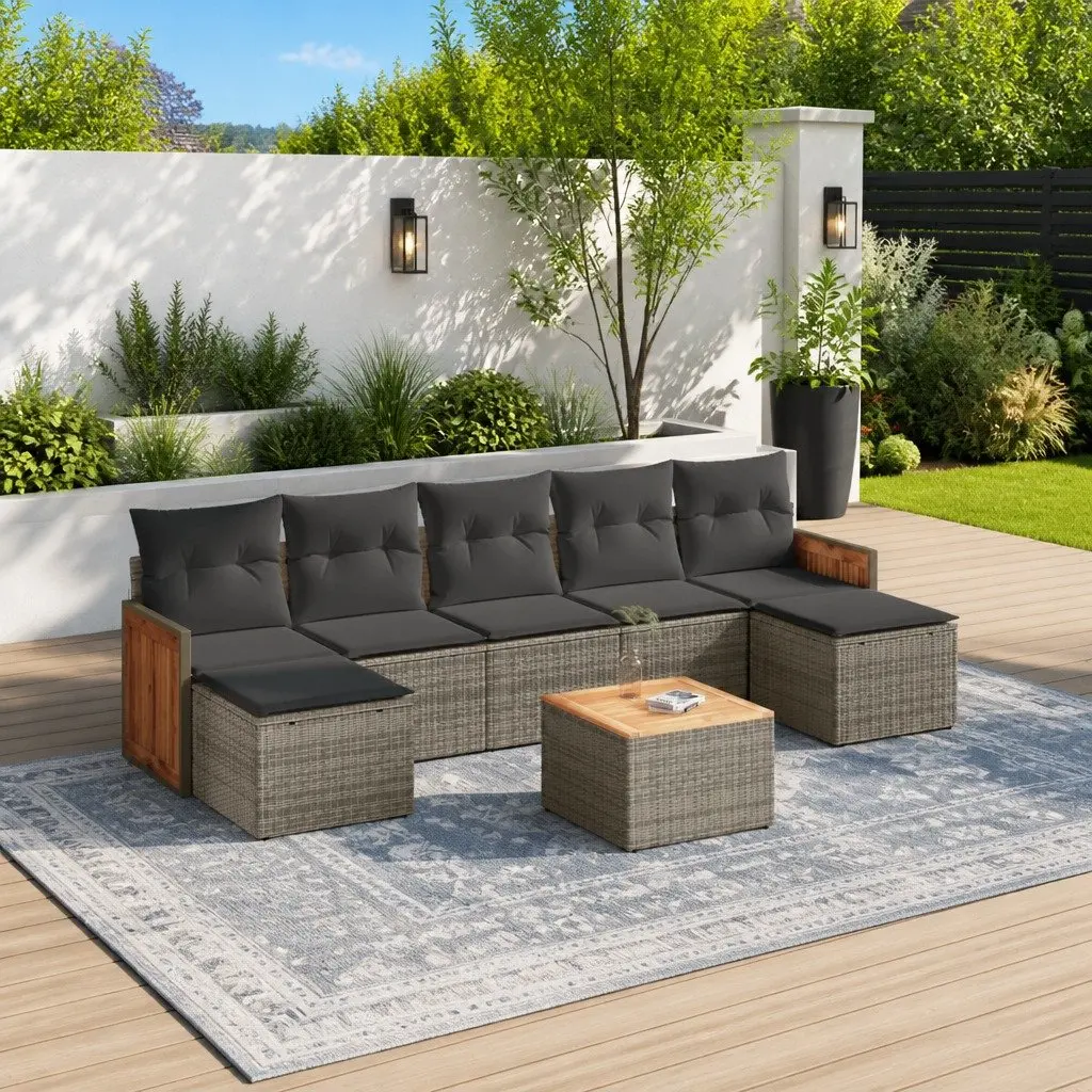 8 Piece Garden Sofa Set Grey Poly Rattan Outdoor Patio Furniture with Cushions