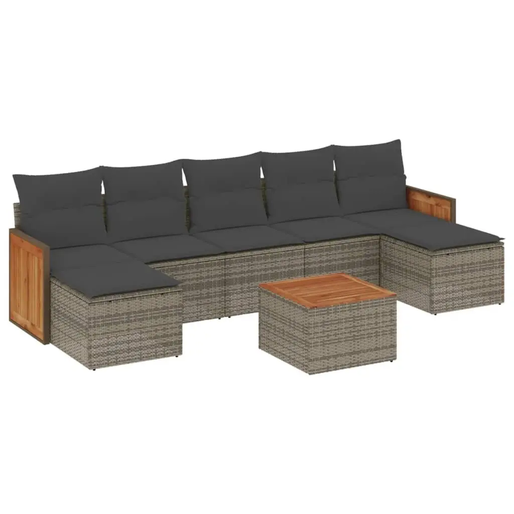 8 Piece Garden Sofa Set Grey Poly Rattan Outdoor Patio Furniture with Cushions