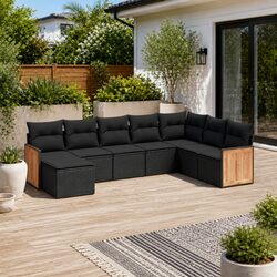 Garden Sofa Set 8 Piece Outdoor Furniture with Cushions Storage Black Rattan