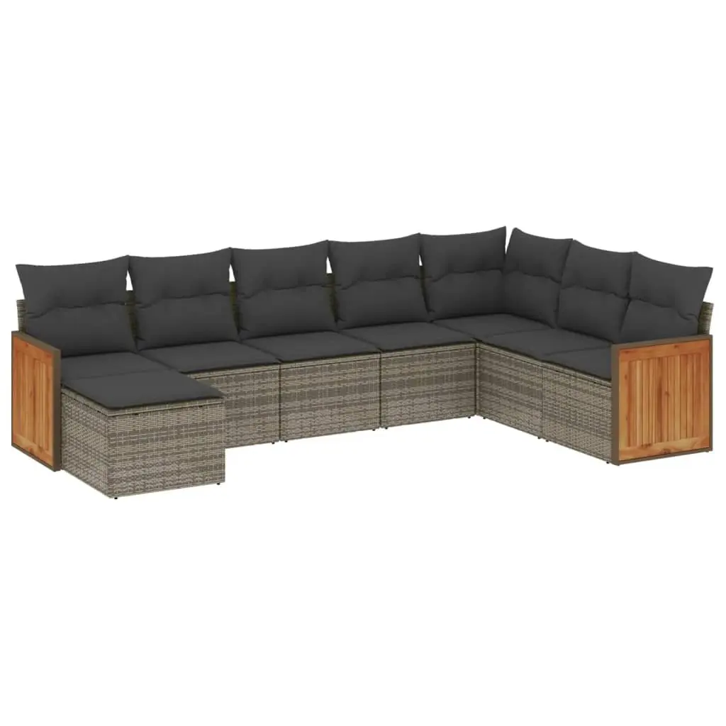 8 Piece Modular Outdoor Patio Sofa Set Grey PE Rattan with Storage Function