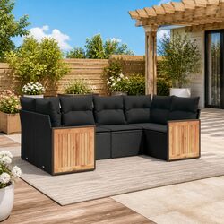 Garden Sofa Set 6 Piece Outdoor Furniture Patio Sectional with Cushions Black