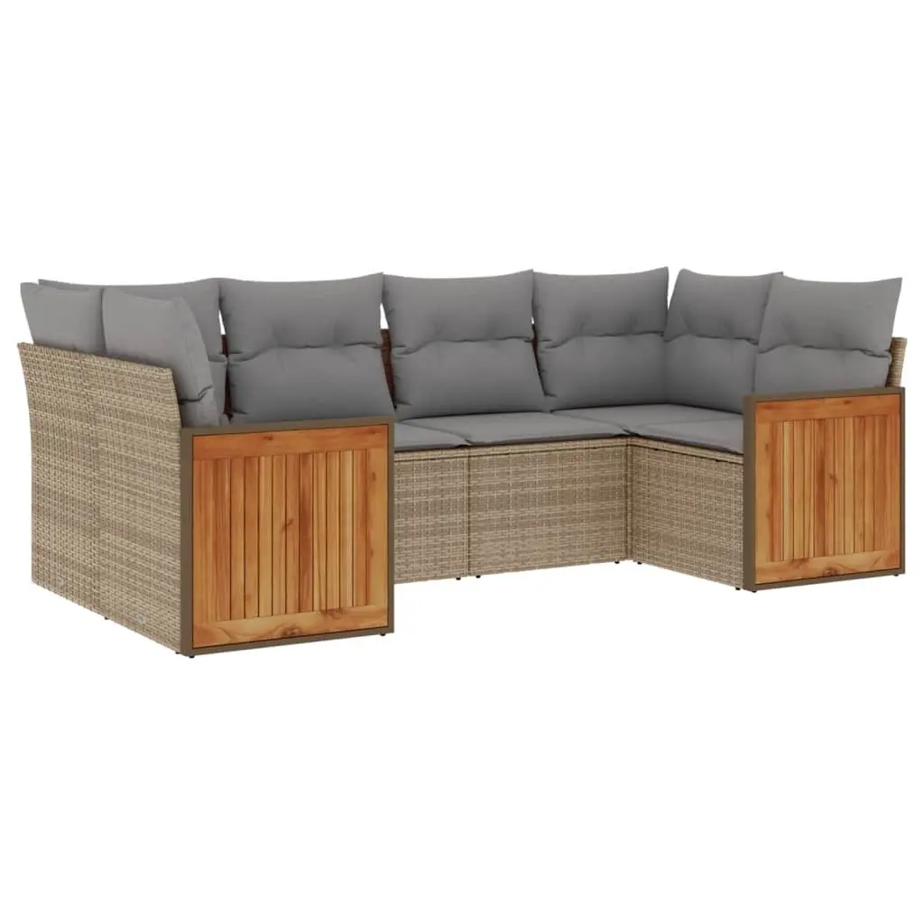 Garden Sofa Set PE Rattan 6 Piece Modular Outdoor Furniture Beige