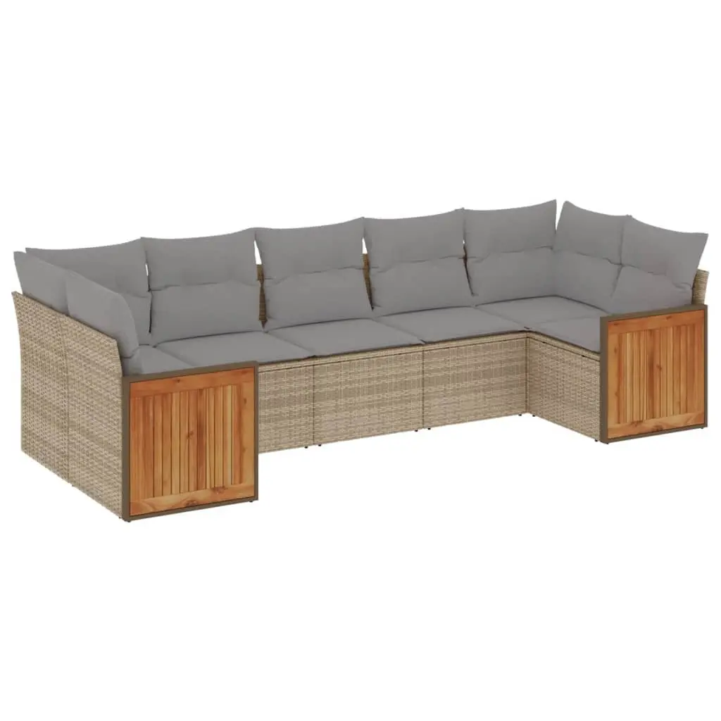 7 Piece Outdoor Sofa Set Modular Beige PE Rattan Furniture with Cushions for Patio Garden