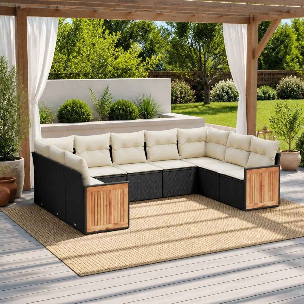 Garden Sofa Set Modular PE Rattan 9 Piece Outdoor Furniture Black