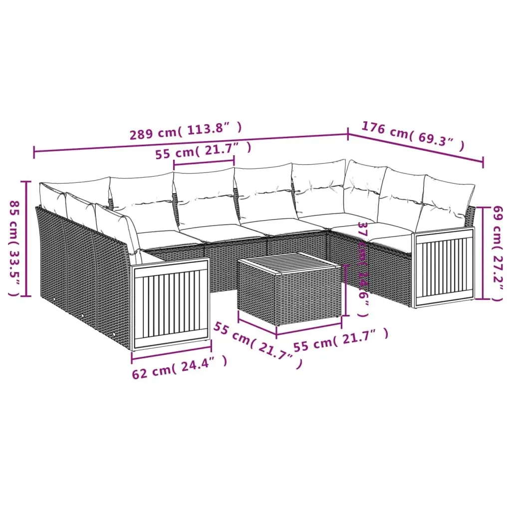 Garden Sofa Set 10 Piece Outdoor Furniture Poly Rattan Beige Patio Lounge with