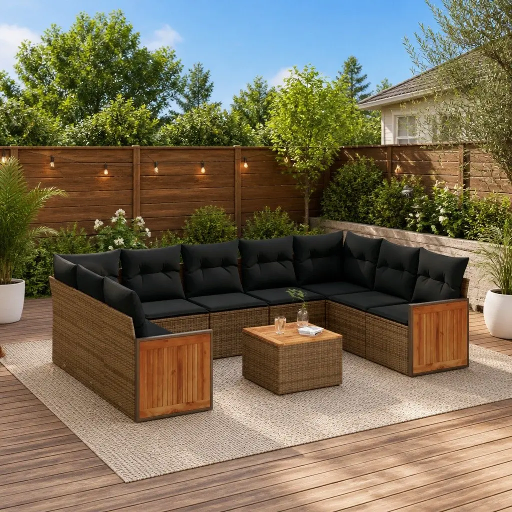Garden Sofa Set PE Rattan 10 Piece Modular Outdoor Furniture with Cushions Storage Grey