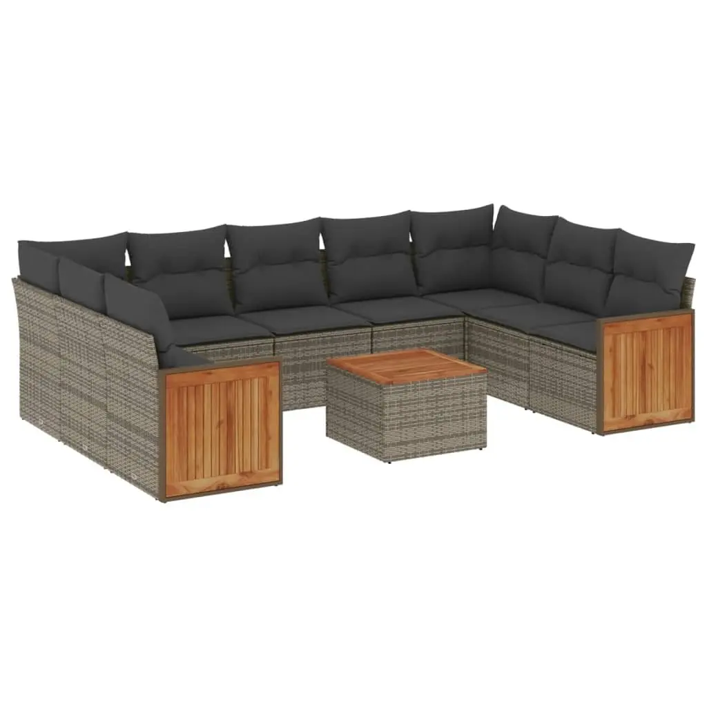 Garden Sofa Set PE Rattan 10 Piece Modular Outdoor Furniture with Cushions Storage Grey