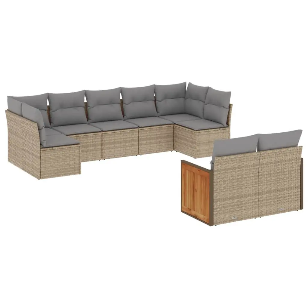 Garden Sofa Set 9 Piece Outdoor Furniture Patio Lounger Beige Poly Rattan