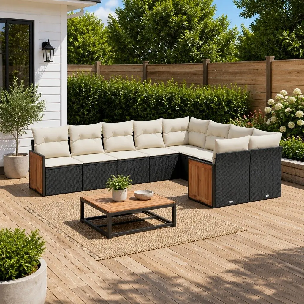 Garden Sofa Set 9 Piece Outdoor Furniture Patio Sectional with Cushions Black