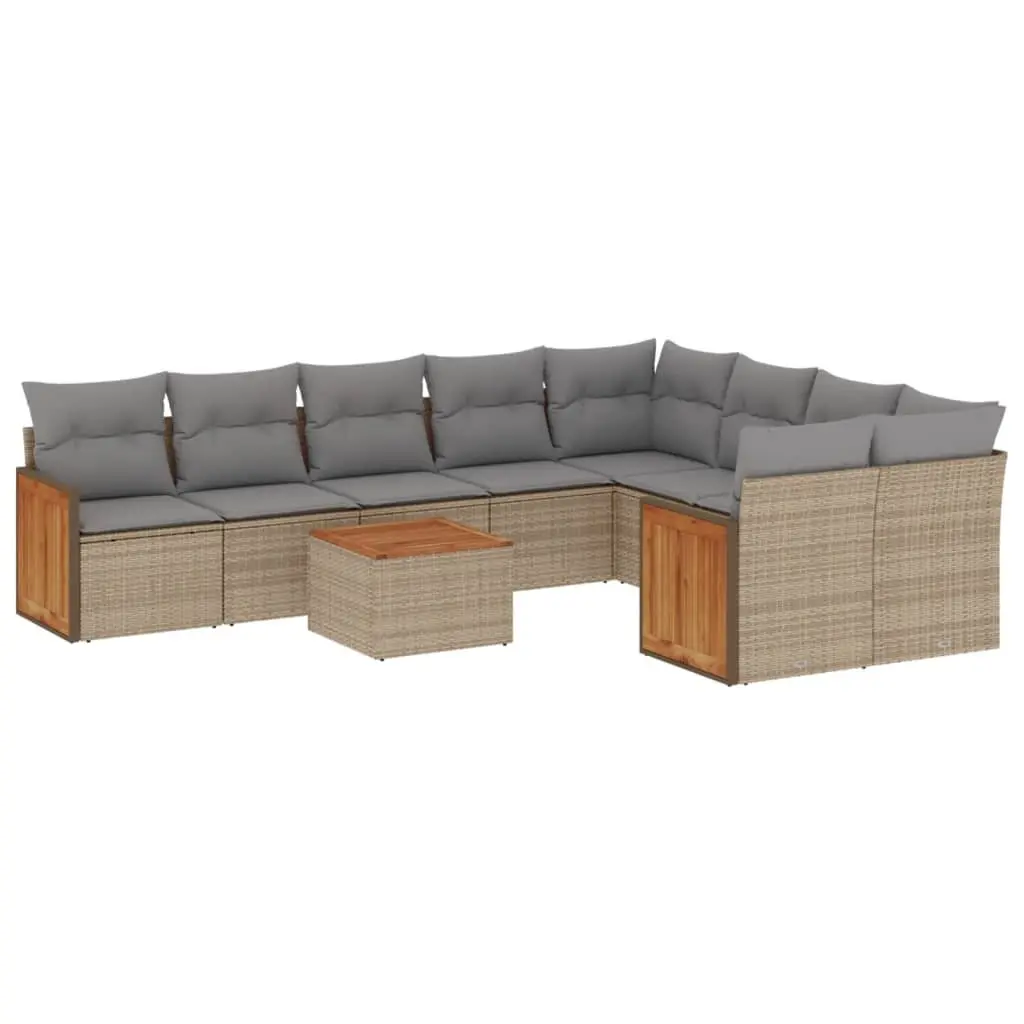 10 Piece Outdoor Garden Sofa Set PE Rattan Beige with Storage Cushions