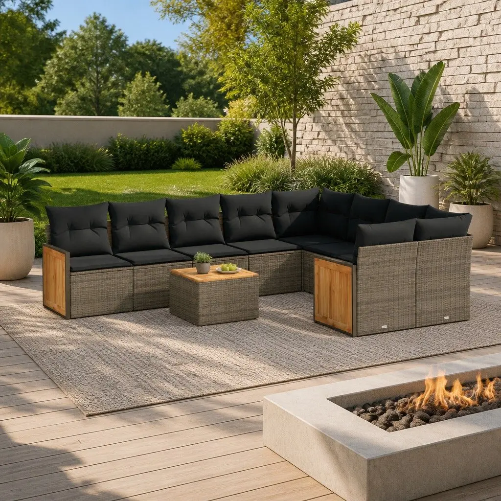 Garden Sofa Set Modular PE Rattan 10 Piece Outdoor Furniture Patio Lounge Grey