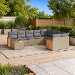 Outdoor Garden Sofa Set 10 Piece Poly Rattan Beige Patio Furniture with Storage