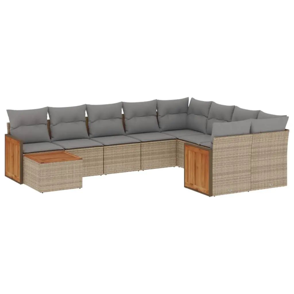 10 Piece Outdoor Garden Sofa Set Poly Rattan Beige with Storage