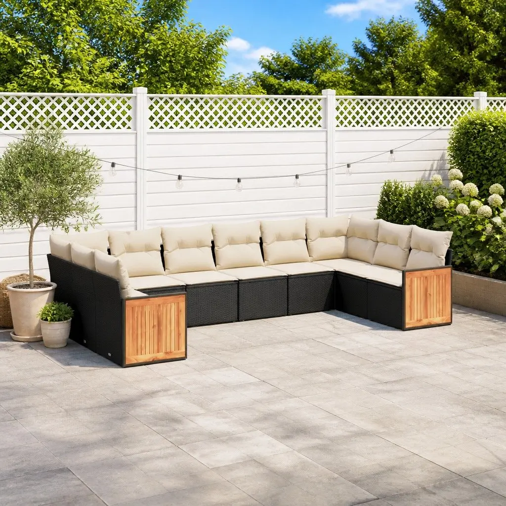 Garden Sofa Set 10 Piece Outdoor Furniture Patio Seating Black with Cushions