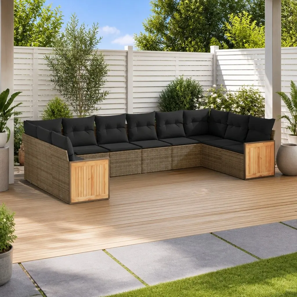10 Piece Outdoor Furniture Modular Grey Rattan Sofa Set with Cushions