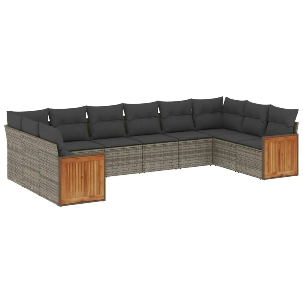10 Piece Outdoor Furniture Modular Grey Rattan Sofa Set with Cushions
