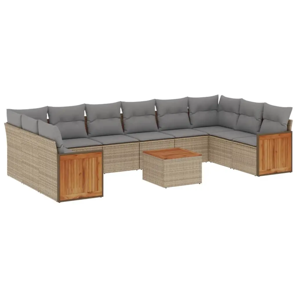 Garden Sofa Set 11 Piece Outdoor Furniture Beige Poly Rattan Patio Modular