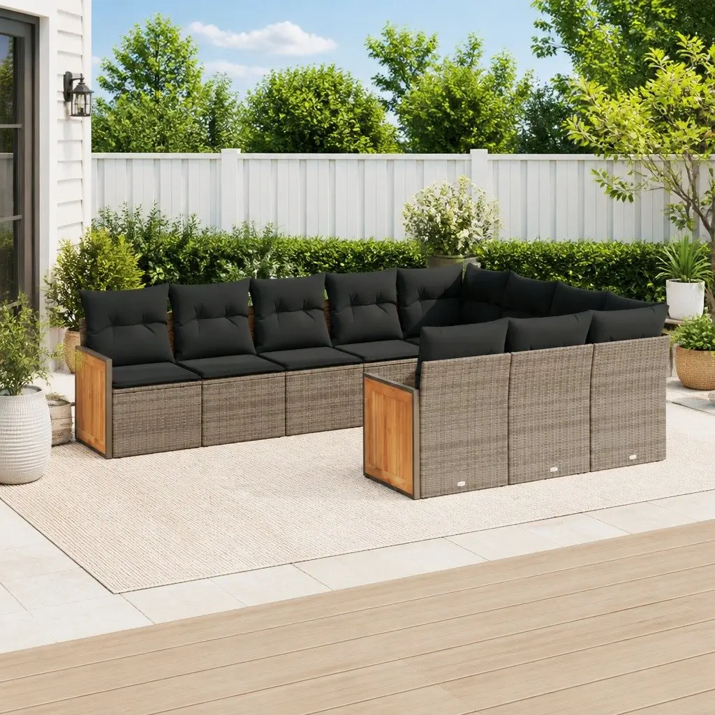 Modular Garden Sofa Set 10 Piece Grey PE Rattan Outdoor Furniture for Patio