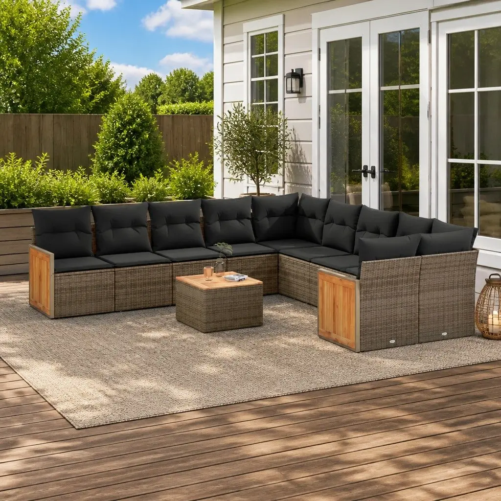 Garden Sofa Set PE Rattan 11 Piece Outdoor Furniture Grey with Cushions and Storage