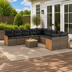 11-Piece Grey Rattan Garden Sofa Set