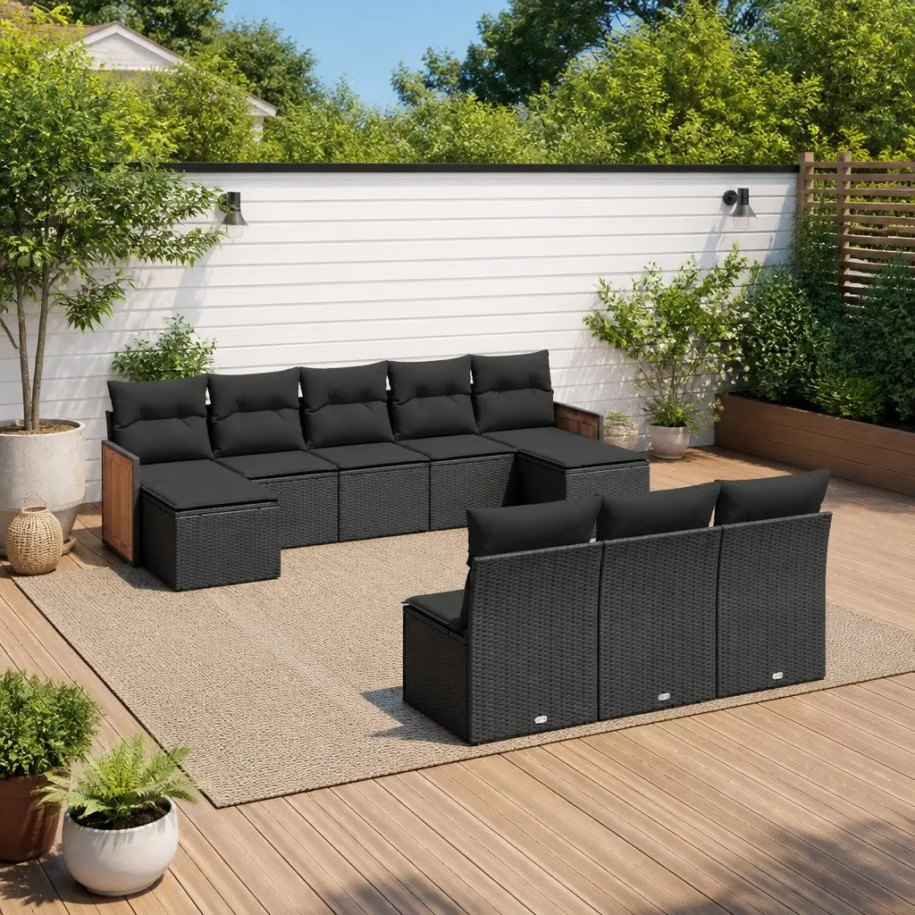 Garden Sofa Set 10 Piece Outdoor Furniture Patio Lounge Black Poly Rattan