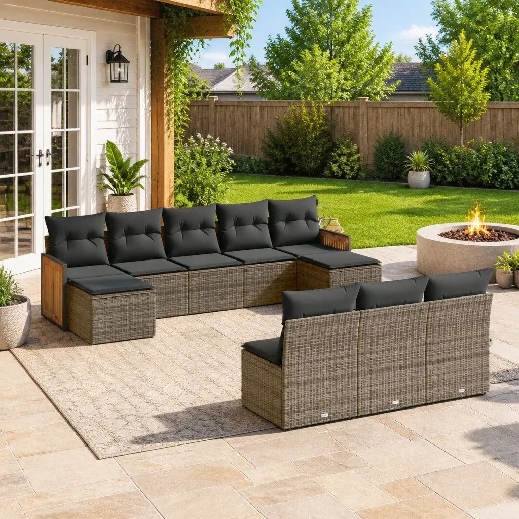 Garden Sofa Set 10 Piece Outdoor Furniture Patio Grey Poly Rattan Modular