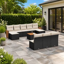 Garden Sofa Set 11 Piece Outdoor Furniture Patio Seating Black Poly Rattan
