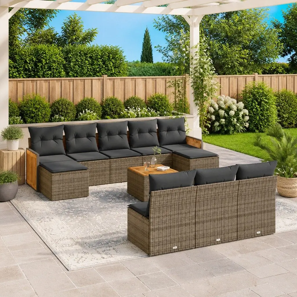 Garden Sofa Set 11 Piece Outdoor Furniture Patio Grey Poly Rattan Modular