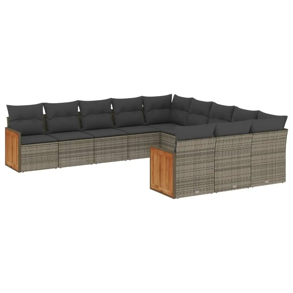 11 Piece Modular Outdoor Sofa Set Grey PE Rattan Patio Furniture