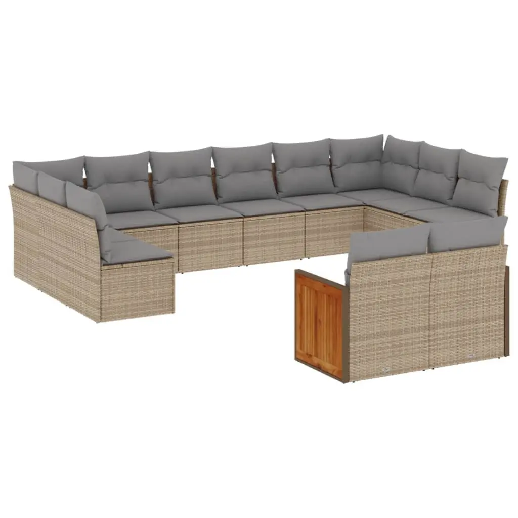 Outdoor Garden Sofa Set Poly Rattan 12 Piece Beige Patio Lounge