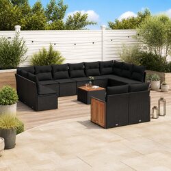 Practical 13 Piece Black Outdoor Sofa Set with Cushions