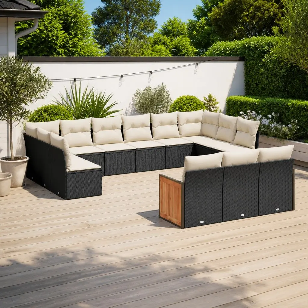 Modular Outdoor Furniture Set Black PE Rattan Sofa 13 Piece Patio Seating