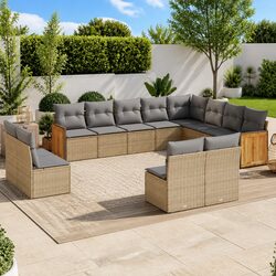 Garden Sofa Set 12 Piece Outdoor Furniture Beige Poly Rattan Modular Patio
