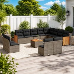 Garden Sofa Set 13 Piece Outdoor Furniture Patio Grey Poly Rattan Modular