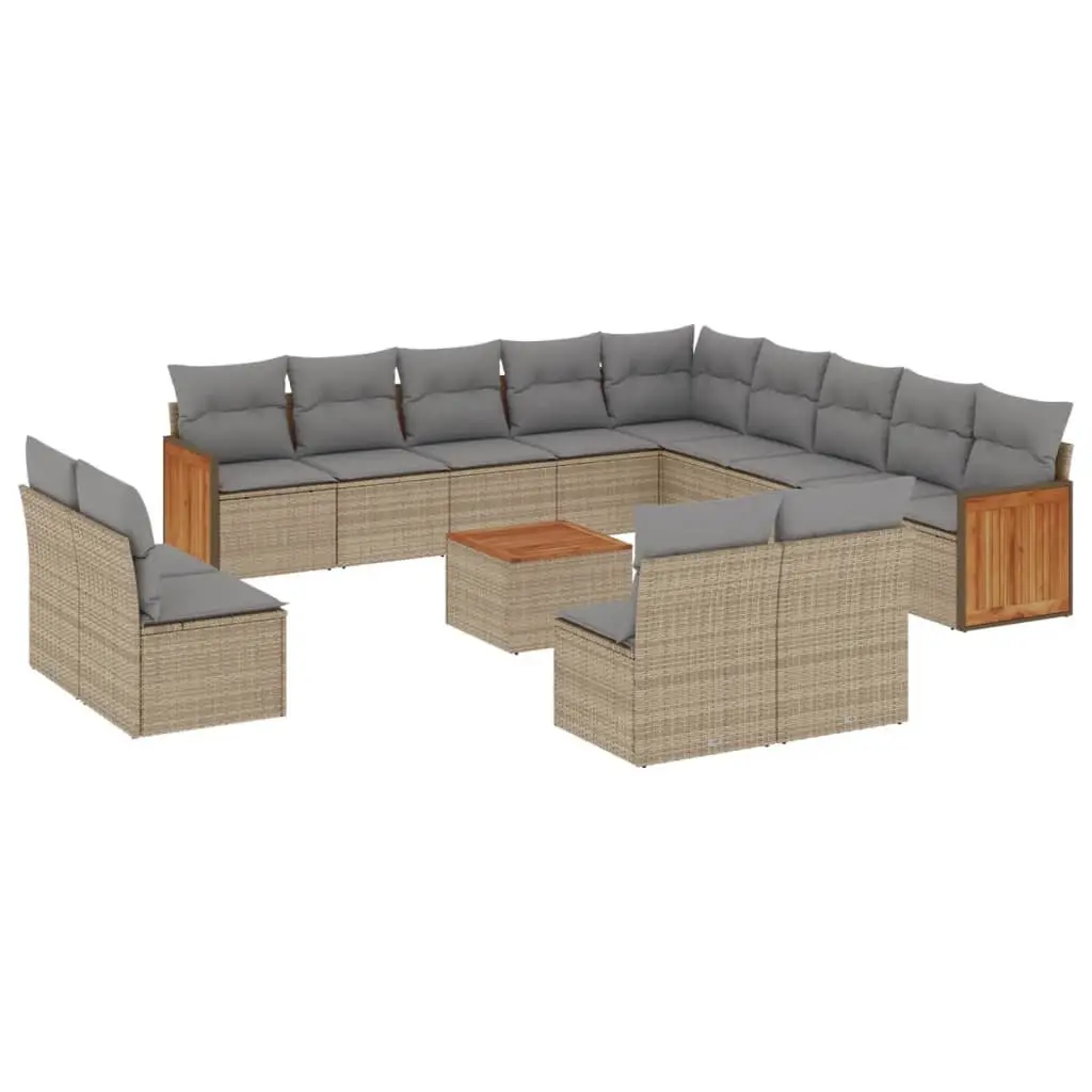 Garden Sofa Set 14 Piece Outdoor Furniture Patio Beige Poly Rattan Modular