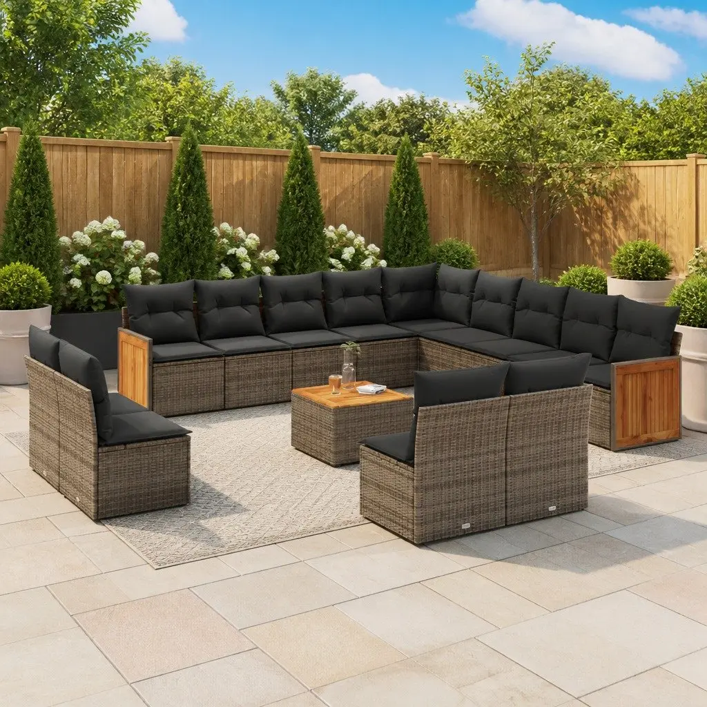 Garden Sofa Set 14 Piece Outdoor Furniture Grey Poly Rattan Modular Patio