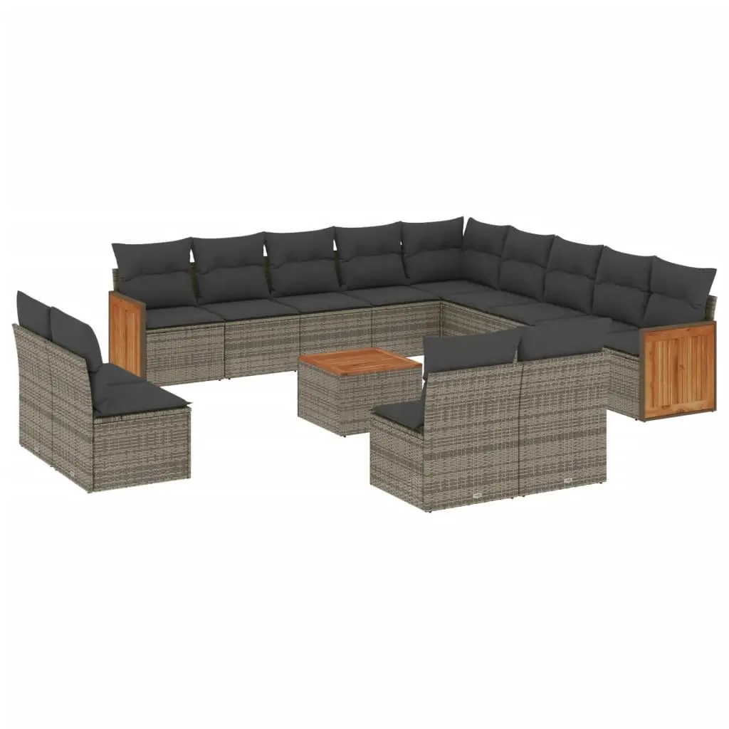 Garden Sofa Set 14 Piece Outdoor Furniture Grey Poly Rattan Modular Patio