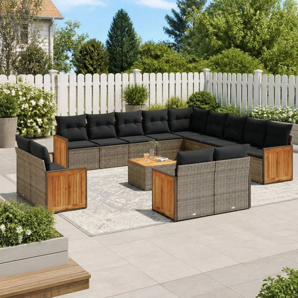 Garden Sofa Set PE Rattan 14 Piece Modular Outdoor Furniture Grey Patio Lounge