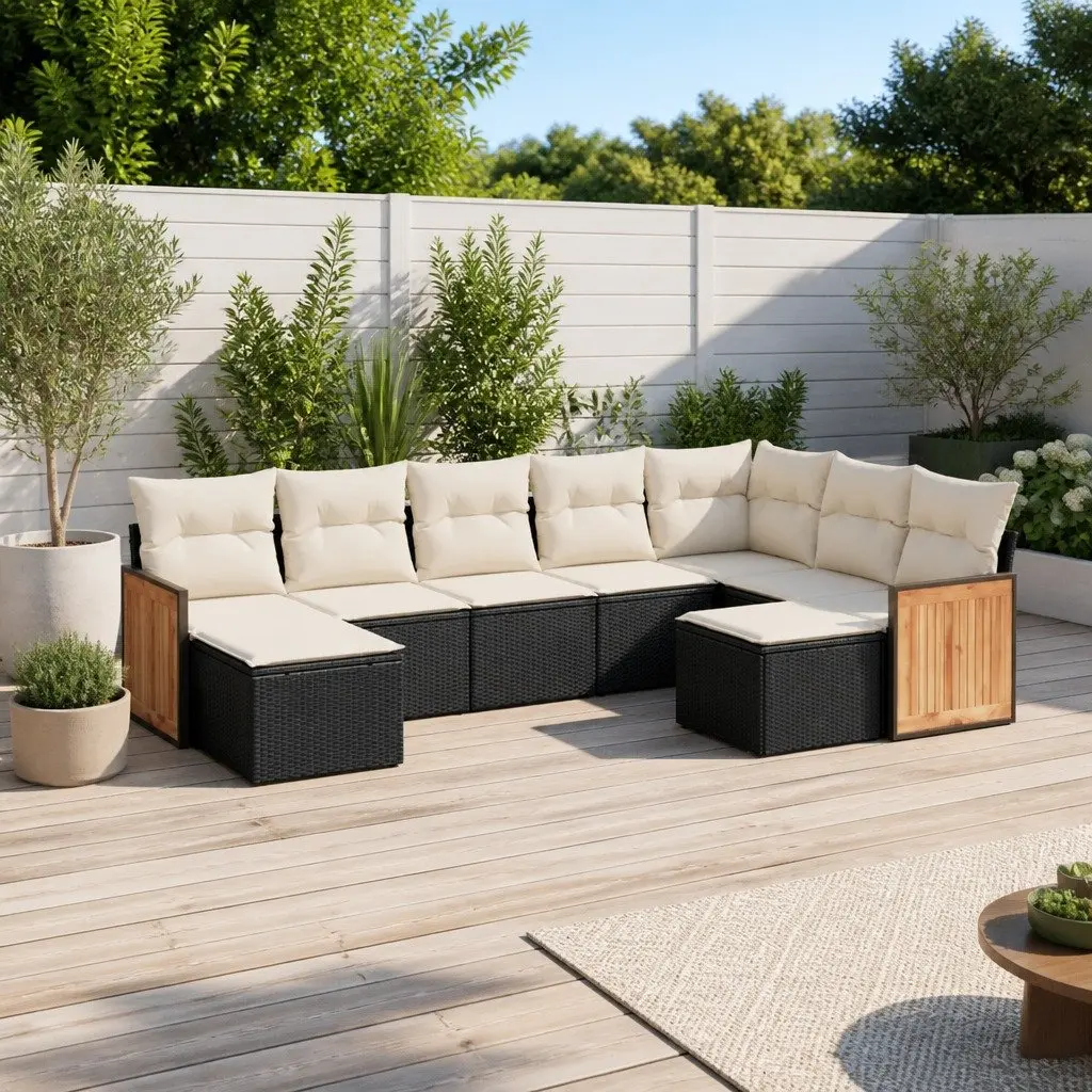 Garden Sofa Set PE Rattan 9 Piece Modular Outdoor Furniture Black Patio Lounge Seating