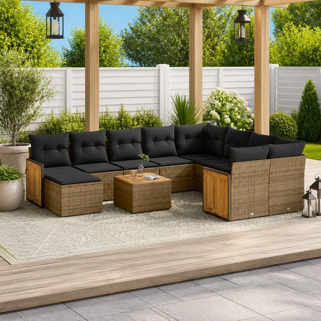 Garden Sofa Set PE Rattan Modular 11 Piece Outdoor Furniture Grey