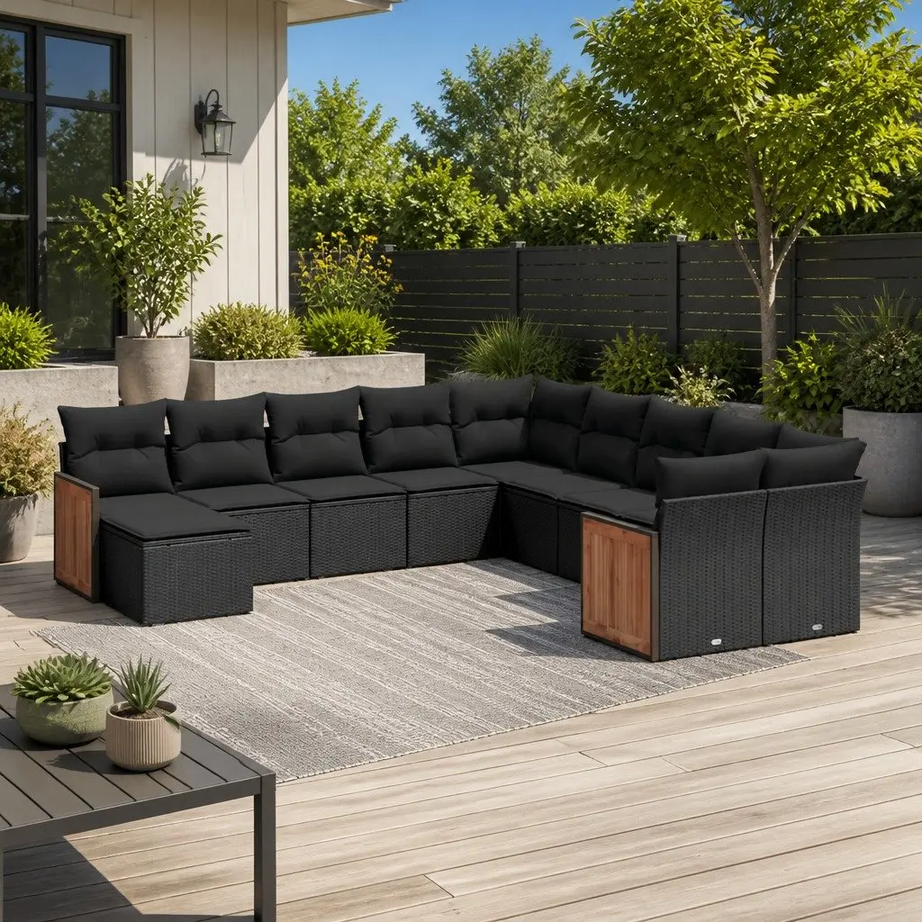 Garden Sofa Set PE Rattan Modular 11 Piece Outdoor Furniture Black