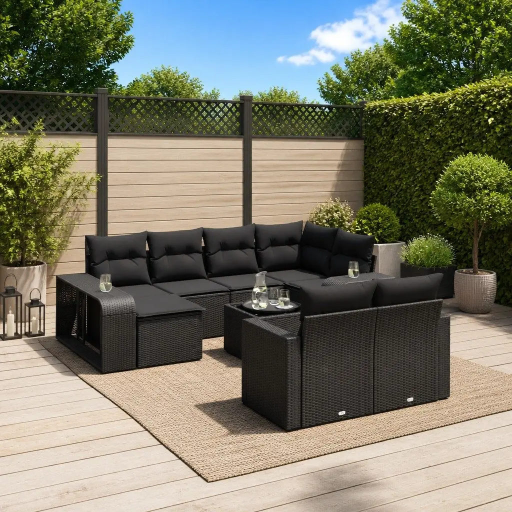 11 Piece Outdoor Garden Sofa Set Poly Rattan Sectional Black