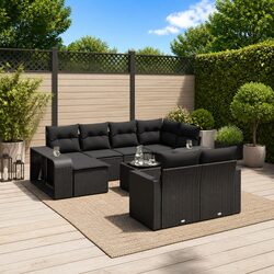 11 Piece Outdoor Garden Sofa Set with Storage Black Poly Rattan Sectional