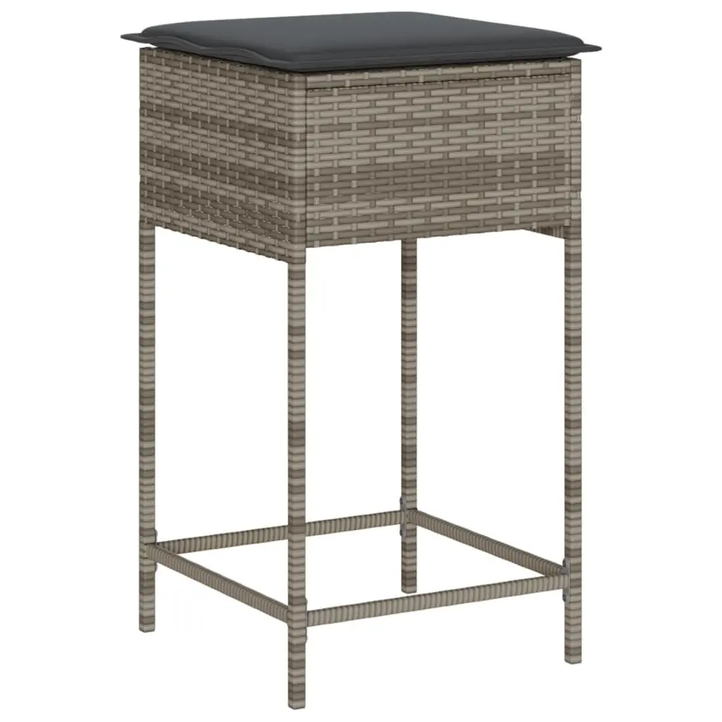 Garden Bar Set PE Rattan 3 Piece Outdoor Furniture Patio Grey with Cushions